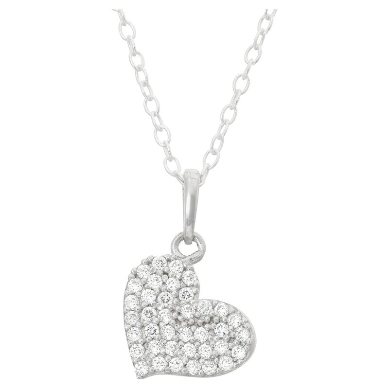 Children's Pave Cubic Zirconia Heart Pendant In Sterling Silver, 1 of 3