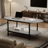 Coffee Table, 2 Tier Wood Oval Coffee Table with Roman Column Metal Legs and Open Shelf, Industrail Center Table Cocktail Tea Table - 2 of 4