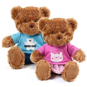 BenBen Brown Teddy Bear Stuffed Animal with Removable Clothes, 2 Pack, 10" Plush Toy Baby Bear with T-Shirts on - 1 of 4