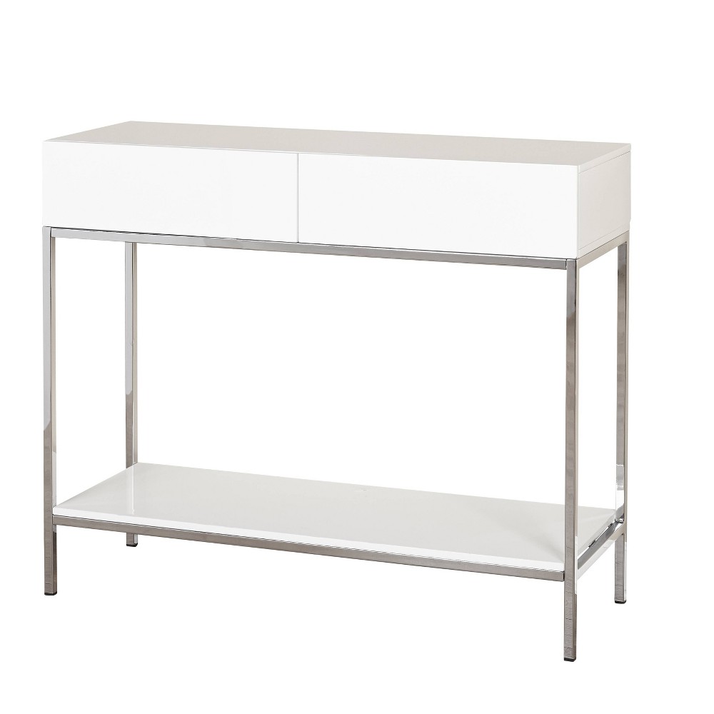 Lewis Modern Sofa Table White - Buylateral: High Gloss Finish, Metal Frame, Entryway Storage