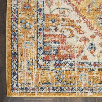 Ivory and Yellow Floral Viscose Rectangular Area Rug