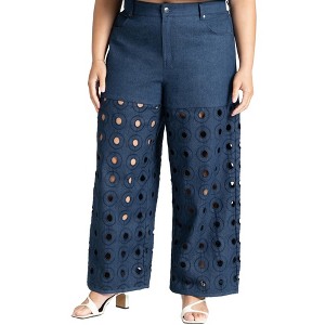 ELOQUII Women's Plus Size Circular Cutout Denim Pant - 1 of 4