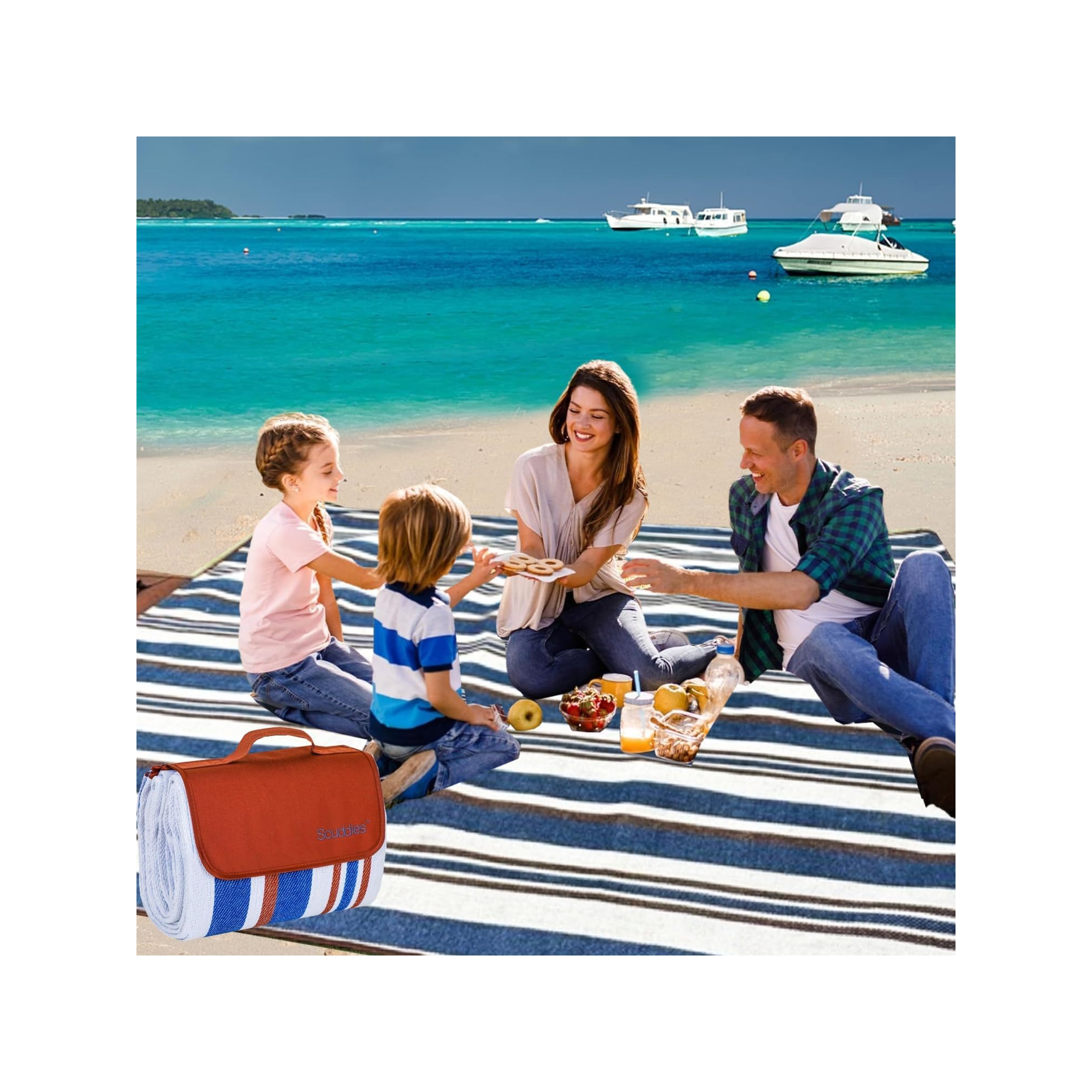 SCUDDLES Picnic Blanket Extra Large, 3-Layer Waterproof, Carry Strap - SCPRBL80