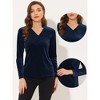 INSPIRE CHIC Women's Casual Soft Long Sleeve Button Decor V Neck Velvet Top - 2 of 4