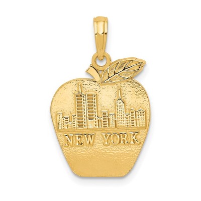 Black Bow Jewelry New York Skyline Solid Apple Pendant in 14k Yellow Gold