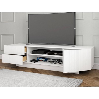 Modern Linear 72'' White Marble TV Stand with Storage
