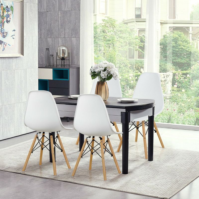 Costway Set of 4 Modern Dining Side Chair Armless Home Office w/ Wood Legs White/Black/Blue, 3 of 11