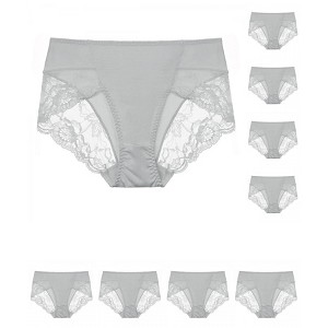 INSPIRE CHIC Women's Mid-Rise Solid Lace Trim Invisible Briefs 9 Packs - 1 of 4