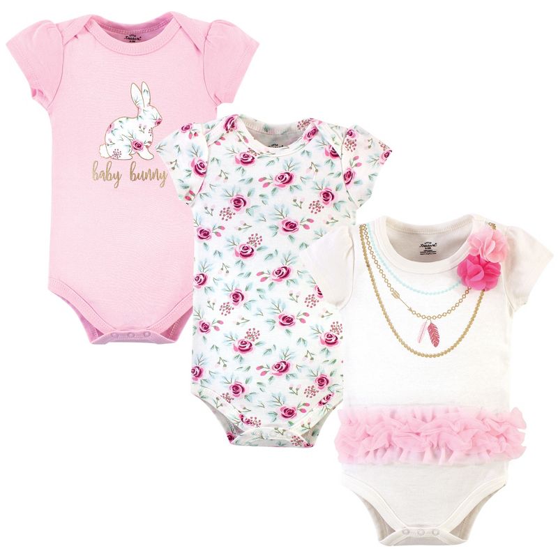 Little Treasure Baby Girl Cotton Bodysuits 3pk, Baby Bunny, 1 of 5