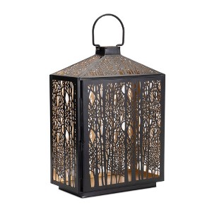 Forest Cut Metal Lantern with Gold Accent 16"H - 1 of 4