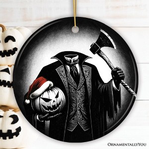 Horseman And Pumpkin With Santa Hat Ornament, Horror Themed Christmas Decor for Halloween Tree| OrnamentallyYou - 1 of 4