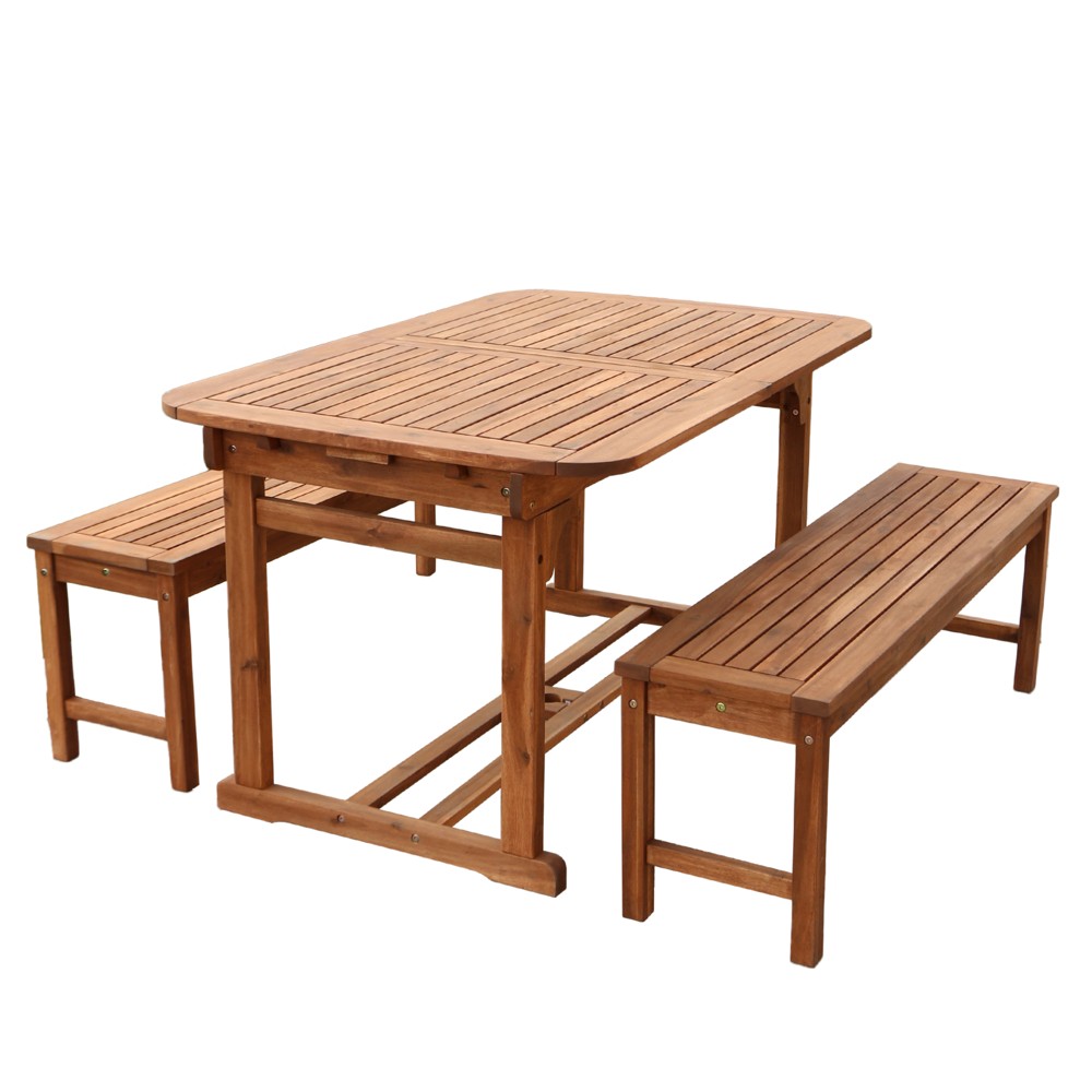 Photos - Dining Table Ravenscroft 3pc Modern Boho Acacia Wood Slat Top Outdoor Dining Set - Brow