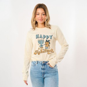Simply Sage Market Women's Happy Hanukkah Distressed Long Sleeve Graphic Tee - 1 of 4