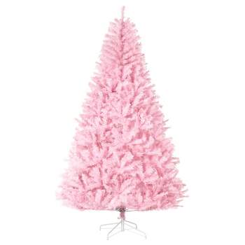 HOMCOM 7 FT Artificial Christmas Tree Holiday Decoration with Auto Open, Steel Base, Wide Shape, Pink