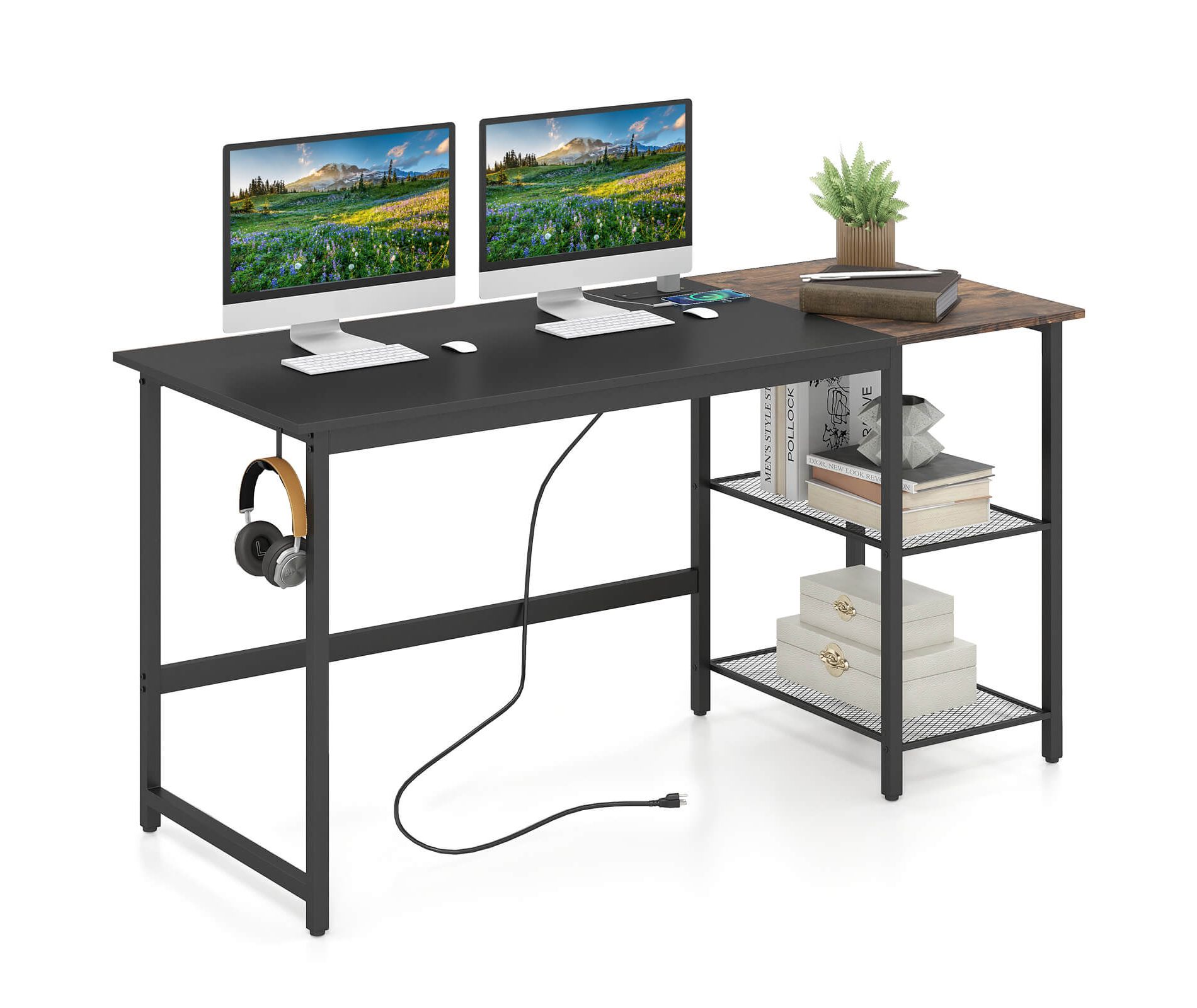Costway 59''  Home Office Computer Desk Study Laptop Table Detachable Shelf Rustic