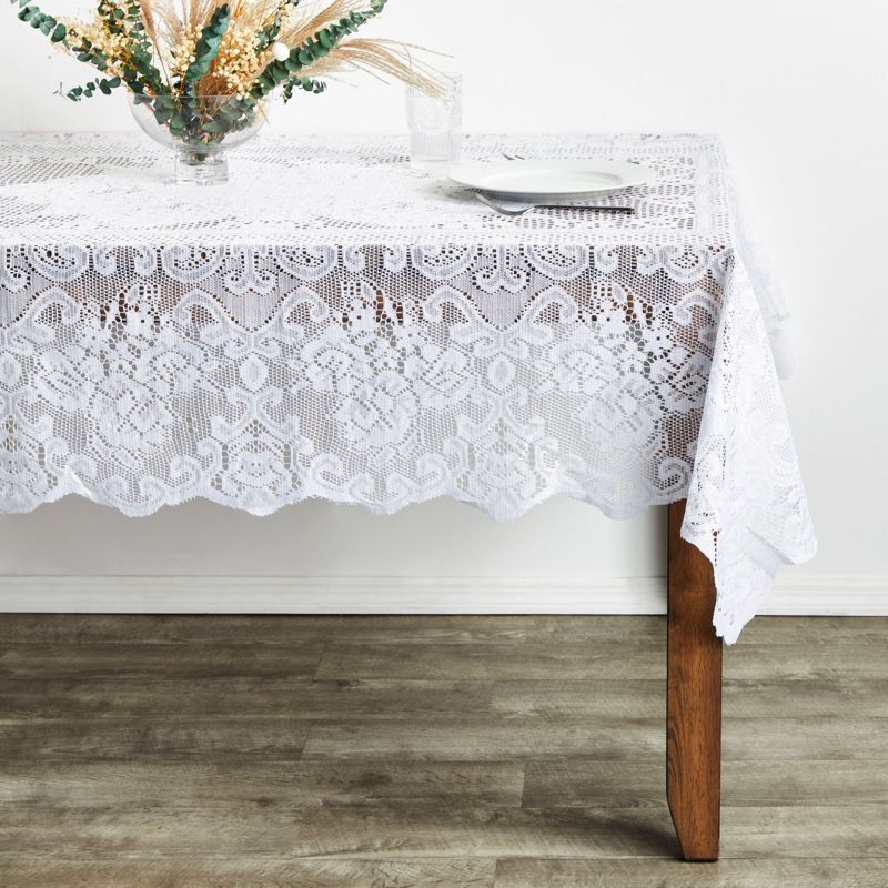Juvale White Lace Tablecloth for Rectangular Tables, Vintage-Style for Wedding Reception, Dinner Party, Baby Shower, Tea Party Decorations, 54x72 in, 2 of 9