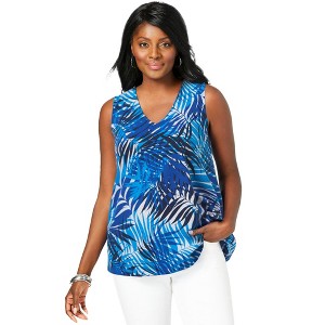 Jessica London Women's Plus Size Stretch Cotton V-Neck Trapeze Tank - 1 of 4
