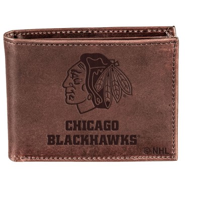 Evergreen NHL Chicago Blackhawks Brown Leather Bifold Wallet Officially Licensed with Gift Box