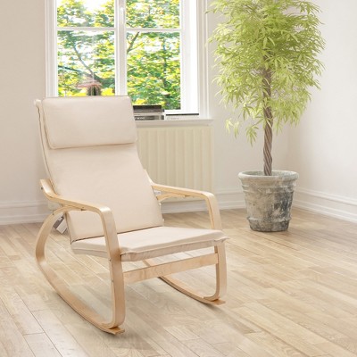Beige Birch Laminate Upholstered Bentwood Rocking Chair