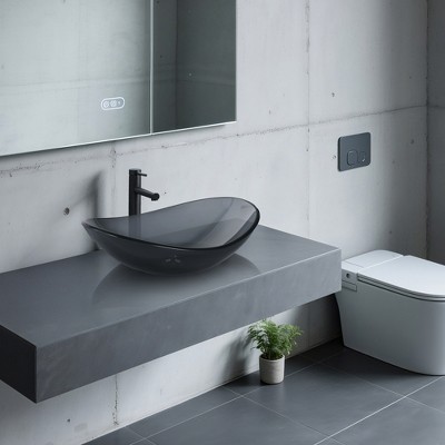 Aquaterior Bathroom Vessel Sink & Faucet Kit 8" Vanity Mixer Tap Tempered Glass