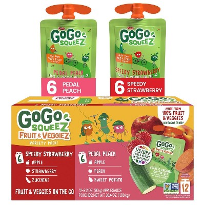 GoGo squeeZ Fruit & VeggieZ, Variety Peach/Strawberry - 3.2oz/12ct