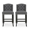 27 Inch Counter Height Stools Set Of 2,Fabric Tufted Wingback Upholstered Kitchen Chairs ,Armless Rubberwood Legs Living Room Chairs -Cuddlewood - 3 of 4