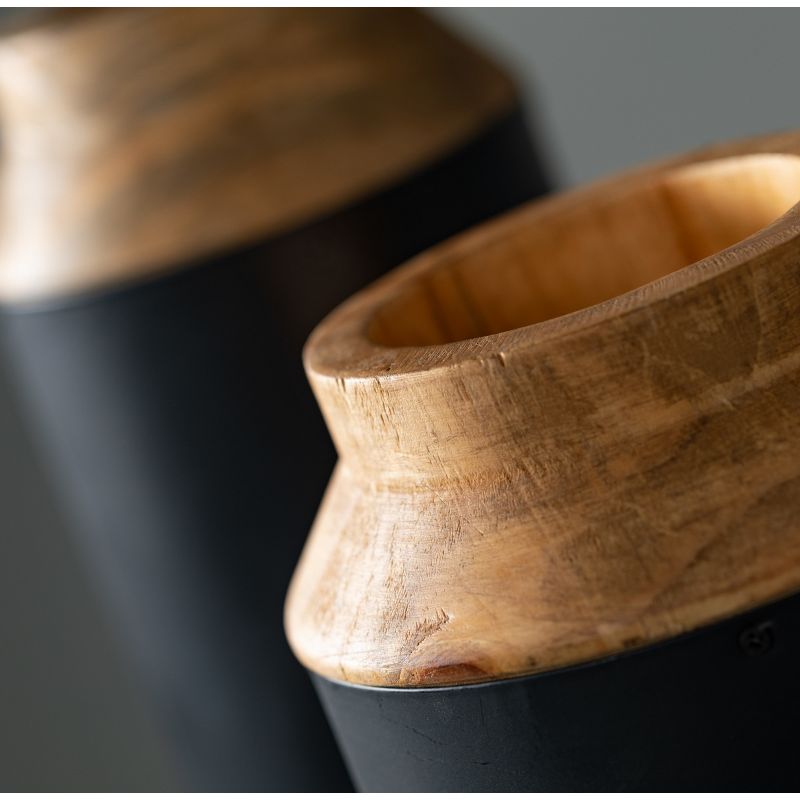 Sullivans Wood Vase With Black Wrap Set of 2, 14"H & 12"H Black, 2 of 6