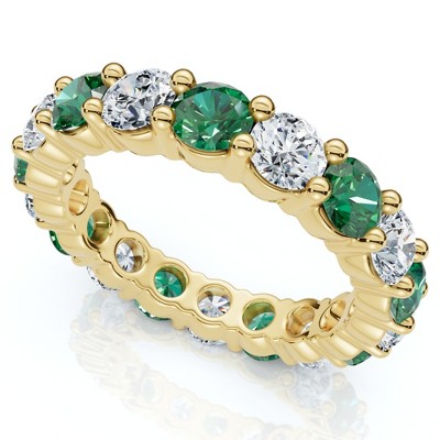 Pompeii3 3Ct Green Emerald & Diamond Eternity Ring 14k Gold or Platinum Lab Created