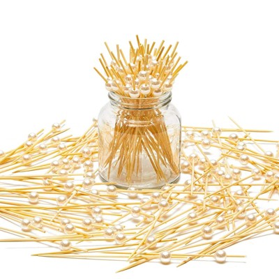 Elegant Bamboo Toothpicks with White Pearl Accent, 4.7 Inch, 150 Pack