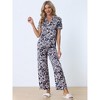 cheibear Women's Silky Short Sleeves Sleepshirt with Pants Sleepwear Pajama Set 2 Pcs - 2 of 4