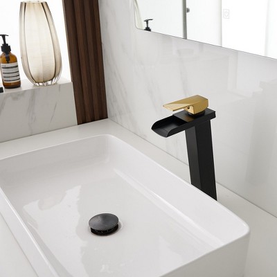 Matte Black and Gold Single Handle Waterfall Vessel Faucet