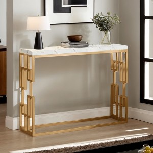 Hommoo 42.5" Console Table with Faux Marble Tabletop White - 1 of 4