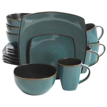 Gibson Elite Soho Lounge 16 Piece Reactive Glaze Durable Microwave and Dishwasher Safe Plates, Bowls, and Mugs Dinnerware Set, Teal