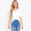 Anna-Kaci Women's Ruffle Neck Detail Short Sleeve Textured Button Down Detail Fashion Blouse - Medium, White - 3 of 4