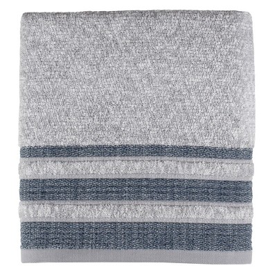 Cubes Stripe Bath Towel With 5" Band Hem 27in X 50in Navy By Saturday ...