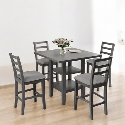 5-Piece Wooden Counter Height Dining table Set with Padded Chairs & Storage Shelf for Dining Room and Kitchen
