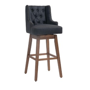 Zeus & Ruta 360 Degree Solid Wood Legs Swivel Bar Stools Set of 2, Counter Height Chairs with Footrest - 1 of 4
