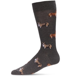 Memoi Men's Corgi Dog Crazy Bamboo Blend Novelty Crew Sock - 1 of 2
