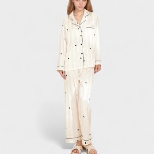 Anna-Kaci Lounge Women's Heart Embroidered Pajama Set with Long Sleeve Button-Up Top and Matching Full-Length Lounge Pants - 1 of 4