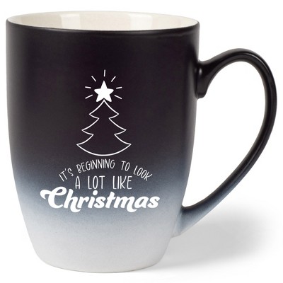Elanze Designs It's Beginning To Look A Lot Like Christmas Two Toned Ombre Matte Black and White 12 ounce Ceramic Stoneware Coffee Cup Mug