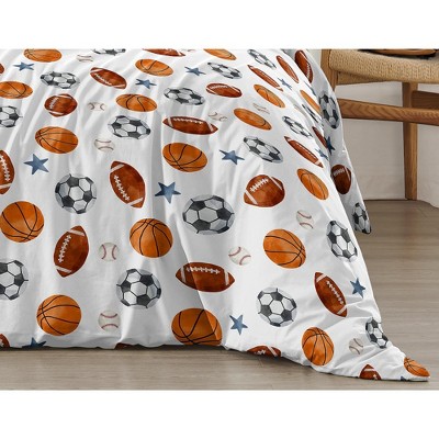 Full White Microfiber Boys' Sports Theme Bedding Set