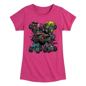 Girls' - Hot Wheels - Monster Truck Grids Fitted Short Sleeve Graphic T-Shirt - 1 of 4