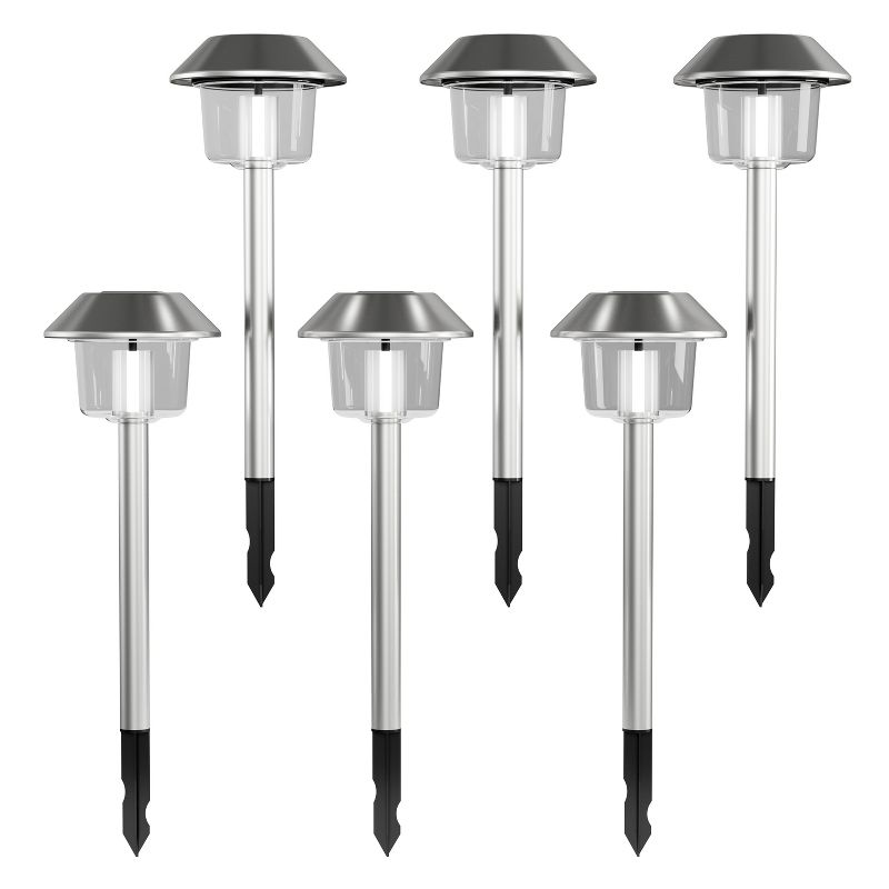 Nature Spring Set of 6 Stainless Steel Solar Pathway Lights – 17", Silver, 1 of 8