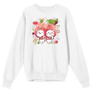 Mimi & Neko Flowers & Fruits Crew Neck Long Sleeve Men's White Sweatshirt - 1 of 2