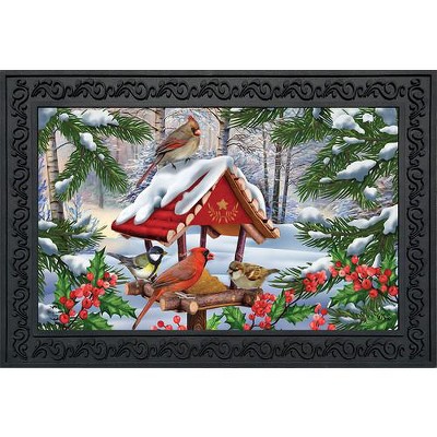 Winter Birds Gathering Rectangular Rubber Doormat 30" x 18"