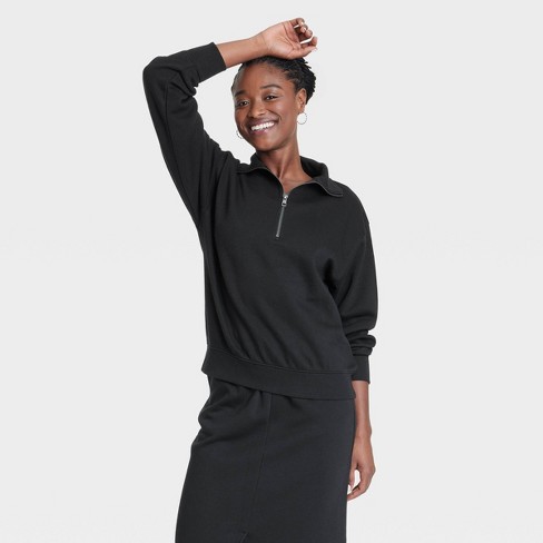 Women s Leisure Studio Quarter Zip Pullover Sweatshirt Universal Thread Black S Target