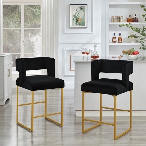 KTMBDW Bar Stools Set of 2, Counter Height 26'' Barstool Velvet Bar Stools with Back and Gold Legs, Kitchen Bar Chairs - 1 of 4