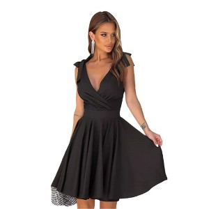 Womens Skater Dress Deep V Neck Faux Wrap A Line Dress for Night Date Semi Formal Sleeveless Dress Summer A Line Dress Skater Dress - 1 of 4