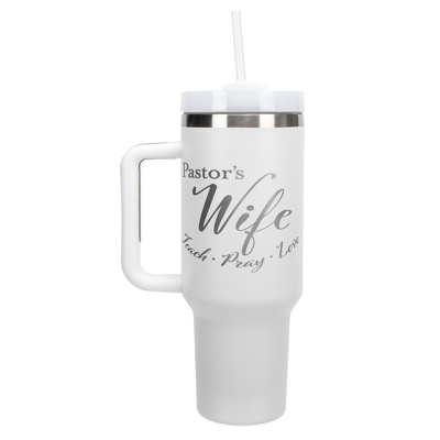 Elanze Designs Pastor's Wife Teach Pray Love Faith 40 oz. Stainless Steel, Large Water Bottle Coffee Mug, Spill & Leak Resistant, Thermal Travel