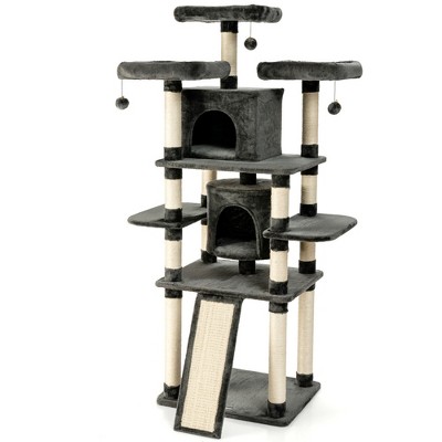 Costway 67'' Multi-Level Cat Tree w/ Cozy Perches Kittens Play House Dark Grey/Light Grey